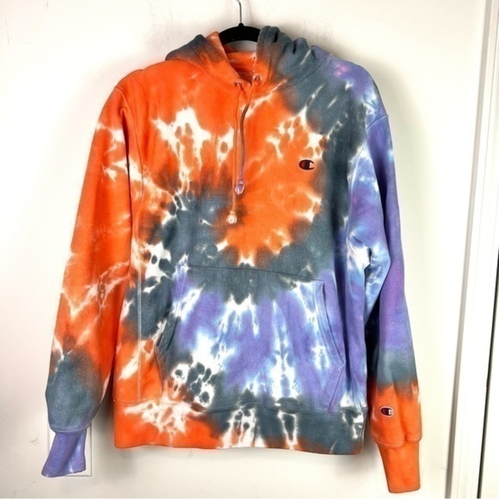 Champion Hoodie men's size medium tie dye winter hooded sweatshirt orange purple
